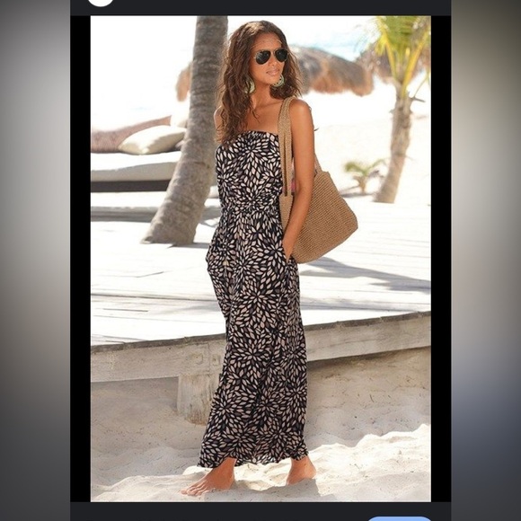 Venus maxi dress with tassel belt tube top style boho printed spring classic - Picture 1 of 4